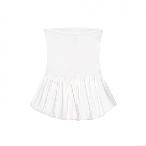 Women's Elegant Strapless Bubble Hem Mini Dress Ruched Solid Color Off Shoulder Party Prom Dress For Ladies