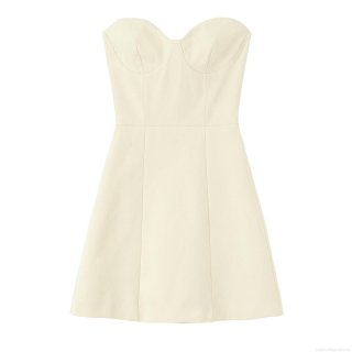 Women Sexy Strapless Heart Neck Mini Dress Elegant Solid Color Bustier Style Polyester Bodycon Dress with Invisible Zipper for Party Dating