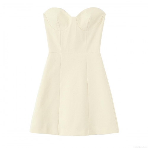 Women Sexy Strapless Heart Neck Mini Dress Elegant Solid Color Bustier Style Polyester Bodycon Dress with Invisible Zipper for Party Dating