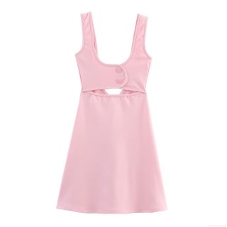 Women Sexy Cutout Sleeveless Mini Dress U-Neck Backless Elastic Polyester Slim Fit Socialite Style Party Club Night Summer Dress