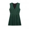 Women's Sleeveless V-Neck Pleated Mini Dress Elegant Crepe Fabric Dark Green Pullover Party Dress for Summer Women Lady