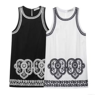Women's Sleeveless Mini Dress 100% Polyester Heavy Embroidery O-Neck Hollow Out Contrast Summer Vacation Beach Party Straight Cut Casual Wear