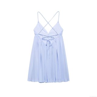 Women's Sexy Backless Halter Mini Dress V Neck Cross Strap Chiffon A-Line Sundress For Summer Beach Vacation Elegant Party Solid Color Sleeveless Dress