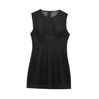 Women's Sexy Sleeveless Denim Mini Dress Elegant Round Neck Black Cotton Jean Dress With Back Zipper Fashion Casual Summer Bodycon Dress For Ladies