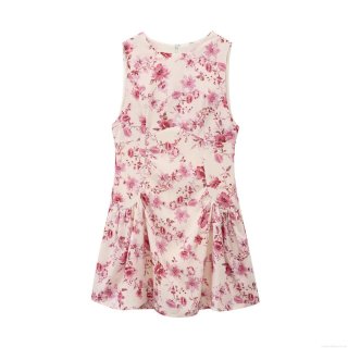 Elegant Women's Sleeveless Floral Print Mini Dress Round Neck Blended Polyester A-Line Sundress With Back Zipper For Summer Party Vacation Lady