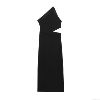 Women Sexy Asymmetric One Shoulder Cut Out Bodycon Midi Dress Elegant Rib-knit Sleeveless Solid Color Polyester Slim Fit Evening Party Clubwear Dress