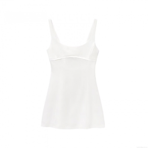 Women Sexy White Satin V-Neck Backless A-Line Mini Dress Sleeveless Spaghetti Strap Summer Party Clubwear Elegant Bodycon Camisole Dress