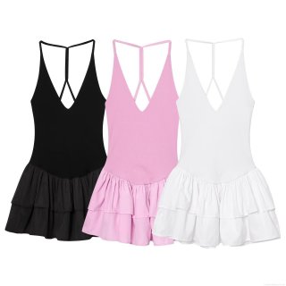 Women Sexy Backless Spaghetti Strap Mini Dress Polyester V Neck Tiered Ruffle Layered Cake Skirt For Party Vacation Elegant Summer Dress