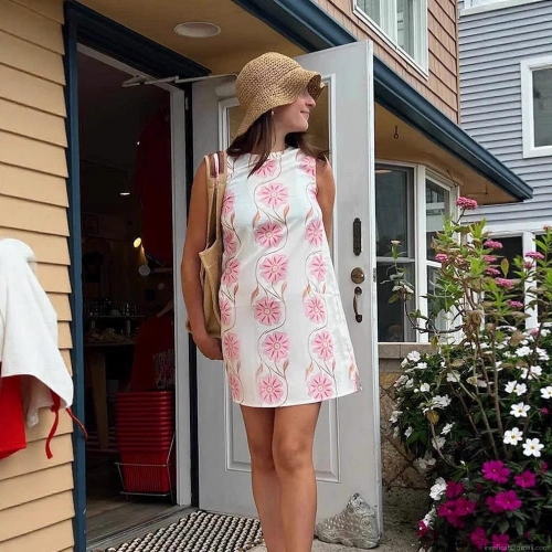 Women's Summer Sleeveless Floral Print Mini Dress Casual Round Neck A-Line Polyester Vacation Sundress For Ladies