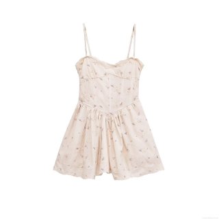 French Vintage Floral Print Mini Dress Elegant Lace Trim Spaghetti Strap Bodice Dress With Back Shirring For Women Summer Vacation Party