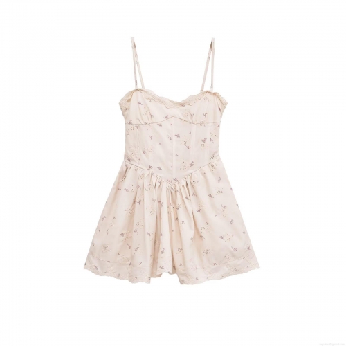 French Vintage Floral Print Mini Dress Elegant Lace Trim Spaghetti Strap Bodice Dress With Back Shirring For Women Summer Vacation Party