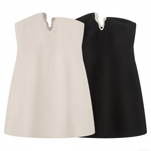 Women's Sexy Rhinestone V-Neck Strapless Mini Dress Polyester Slim Fit Tube Top Party Evening Celebrity Style Clubwear Elegant Summer Dress For Women