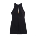 Women's Sleeveless Halter Mini Dress With Gold Metal Buckle Sexy Bodycon Cut Out Polyester Elegant Slim Fit Party Banquet Evening Short Dress