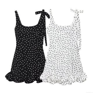 Women's Elegant Polka Dot Mini Dress With Tie Strap Bow Ruffle Hem Summer Slim Fit Polyester Short Dress For Party Daily Wear