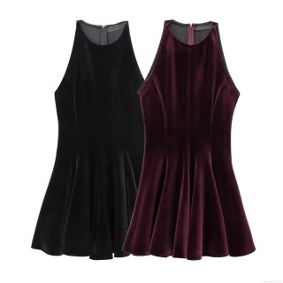 Elegant Velvet Halter Mini Dress Sleeveless Backless A-Line Sexy Party Clubwear Night Out Evening Dress For Women