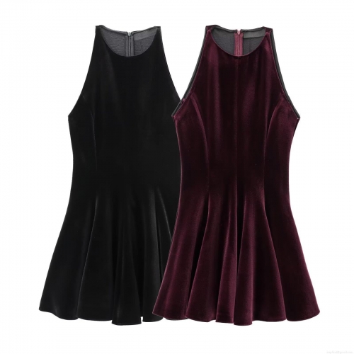 Elegant Velvet Halter Mini Dress Sleeveless Backless A-Line Sexy Party Clubwear Night Out Evening Dress For Women