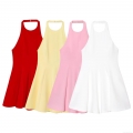 Women Elegant Polyester Halter Neck Backless Mini Dress Sexy Solid Color Wavy Hem A-Line Sleeveless Short Party Club Dress