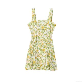 Women's Floral Print Linen Blend Mini Dress Square Neck Sleeveless Camisole A-Line Dress For Summer Vacation Elegant Short Sundress