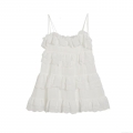 Women's White Tiered Ruffle Mini Dress French Style Eyelet Embroidery Spaghetti Strap Sleeveless Elegant Layered Sundress For Party Vacation Summer