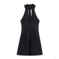 Women's Bow-knot Halter Neck Mini Dress Sleeveless Deep V Neck Polyester Bodycon Cocktail Party Dress For Women Elegant Sexy Black Clubwear