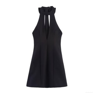 Women's Bow-knot Halter Neck Mini Dress Sleeveless Deep V Neck Polyester Bodycon Cocktail Party Dress For Women Elegant Sexy Black Clubwear