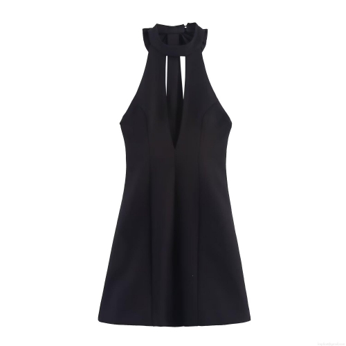 Women's Bow-knot Halter Neck Mini Dress Sleeveless Deep V Neck Polyester Bodycon Cocktail Party Dress For Women Elegant Sexy Black Clubwear