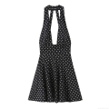 Women Halter Deep V-Neck Backless Polka Dot Mini Dress Polyester Sexy Slim Fit A-Line Summer Party Club Dress For Ladies