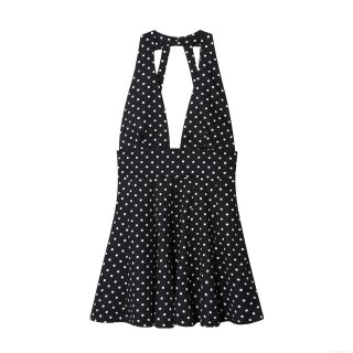 Women's Sexy Polka Dot Halter Dress Backless Deep V-Neck Slim Fit Mini Dress Summer Party Clubwear Sleeveless Sundress With Bow Tie