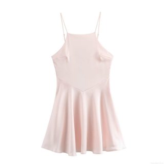 Women's Elegant Pink Satin Mini Dress Sexy Spaghetti Strap Sleeveless A-Line Party Dress For Evening Socialite Clubwear Bodycon Short Dress
