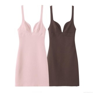 Women's Polyester V-Neck Cami Mini Dress With Bow Decoration Slim Fit Solid Color Sleeveless Sexy Party Night Outfits Elegant Summer Clothing