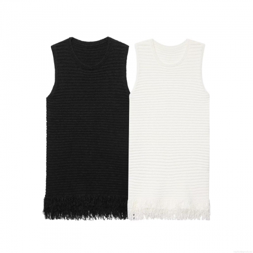 Women's Casual Knit Sleeveless Dress Solid Round Neck Mini Dress with Tassel Fringe Hem Elegant Summer Beach Vest Dress for Women