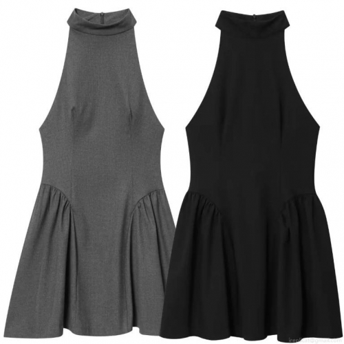 Women's Elegant Halter Neck Sleeveless Mini Dress High Neck Backless A-Line Pleated Cocktail Party Dress Sexy Chic Short Evening Sun Dress