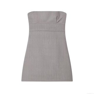 Women's Sexy Strapless Pinstripe Mini Dress Sleeveless Backless Bodycon Tube Dress Elegant Clubwear Party Grey Striped Outfit