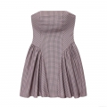 Sexy Women Pink Black Plaid Strapless Mini Dress Elegant Backless Bubble Hem A-Line Dress For Summer Vacation Party Clubwear Outfits