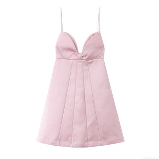 Women's Satin Camisole Dress Pink Sweetheart Neck Twisted Knot Pleated Mini Dress For Vacation Party Elegant Sleeveless Bodycon Short Dress