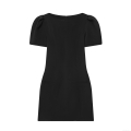 Women Elegant Slim Fit Mini Dress Polyester Puff Sleeve Round Neck Pleated Dress With Pockets Back Zipper For Party Office Daily Short Dress