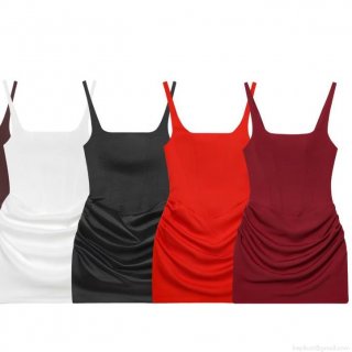 Sexy Ruched Bodycon Mini Dress For Women Sleeveless Strappy Square Neck Backless Lace Up Party Evening Club Dress Polyester Fabric