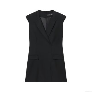 Women Elegant Sleeveless Blazer Dress Sexy Lapel V Neck Shoulder Pads Slim Fit Solid Black Mini Dress For Party Club Evening Office Lady