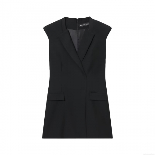 Women Elegant Sleeveless Blazer Dress Sexy Lapel V Neck Shoulder Pads Slim Fit Solid Black Mini Dress For Party Club Evening Office Lady