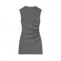 Women's Elegant Pinstripe Sleeveless Mini Dress With Padded Shoulder Ruched Slim Fit Polyester Party Dress Office Wear