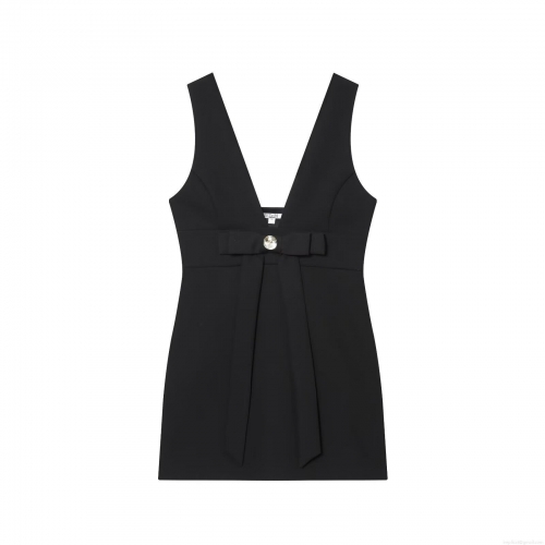 Women's Elegant Sleeveless V-Neck Mini Dress With Rhinestone Bow Decor Polyester High Waist Slim Fit Cocktail Party Evening Dresses