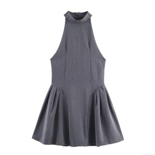 Women Fashion Halter Neck Mini Dress Sleeveless Polyester Pleated Short Party Dress With Back Zipper Elegant Slim Fit Evening Clubwear Ladies Clothing