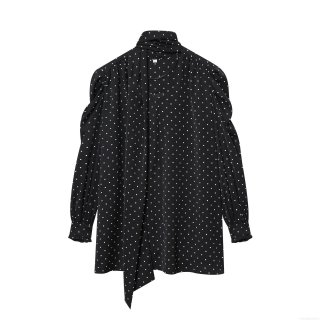 Women's Vintage Polka Dot Scarf Neck Dress Elegant Long Sleeve Chiffon Mini Dress With Ruffle Cuffs For Party Office Ladies Fashion
