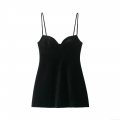 Women's Sexy Black Velvet Cami Dress Sweetheart Neck Thin Strap Mini Dress For Party Club Night Bodycon Solid Color Short Dress