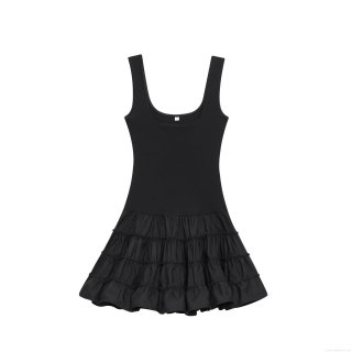 Women's Sleeveless Ribbed Knit Tiered Mini Dress Sexy Camisole Splicing Square Neck Multi Layer Cake Skirt Elegant Party Club Night Out Dress For Women Summer Fashion Casual Wear