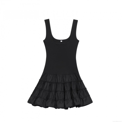 Women's Sleeveless Ribbed Knit Tiered Mini Dress Sexy Camisole Splicing Square Neck Multi Layer Cake Skirt Elegant Party Club Night Out Dress For Women Summer Fashion Casual Wear