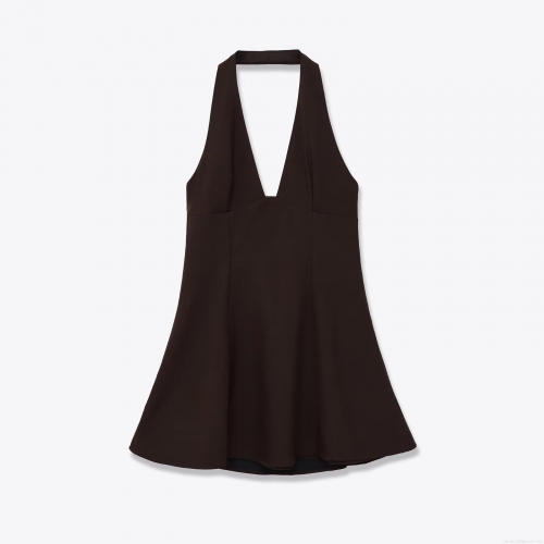 Sexy Halter Neck Backless Mini Dress Polyester Acetate Satin Deep V Neck Elegant Party Clubwear Sundress For Women