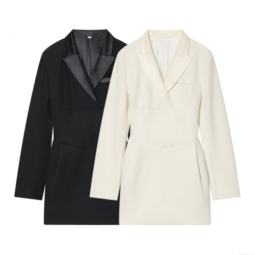 Women's Elegant Blazer Dress Long Sleeve Satin Lapel Rhinestone Back Lace-up Slim Fit Mini Dress For Party Evening Banquet Celebrity Style