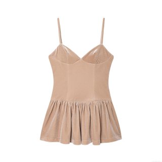 Elegant Velvet V-Neck Spaghetti Strap Mini Dress Sexy Bodycon Pleated Hem Cocktail Party Dress For Women Chic Champagne Velvet Sleeveless Clubwear Dress