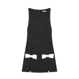 Women's Elegant Sleeveless Bodycon Mini Dress With Contrast White Bow Decoration Back Zipper Elastic Polyester Slim Fit Short Dress For Evening Party Cocktail Clubwear Fashion Sexy Outfits